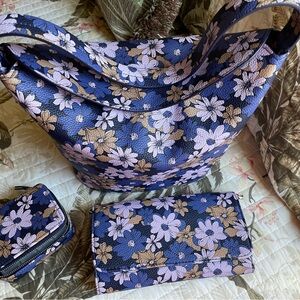 Vera Bradley Blue and Purple Floral Shoulder Bag with Elegant Design
